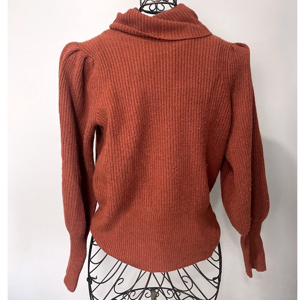 Madewell Womens Rust Orange Ribbed Wool‎ Puff Sleeve Turtleneck Sweater Medium